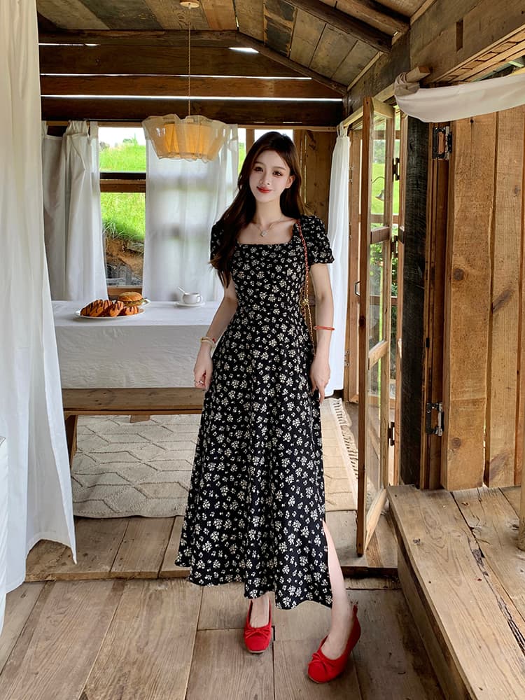 실사 빅 사이즈 여성 의류 프랑스식 복잡한 고대 칼라 달빛 꽃 드레스 지방 mm 숨기기 고기 슬림해 보이는 스커트 스커트 여성 상세 이미지 14