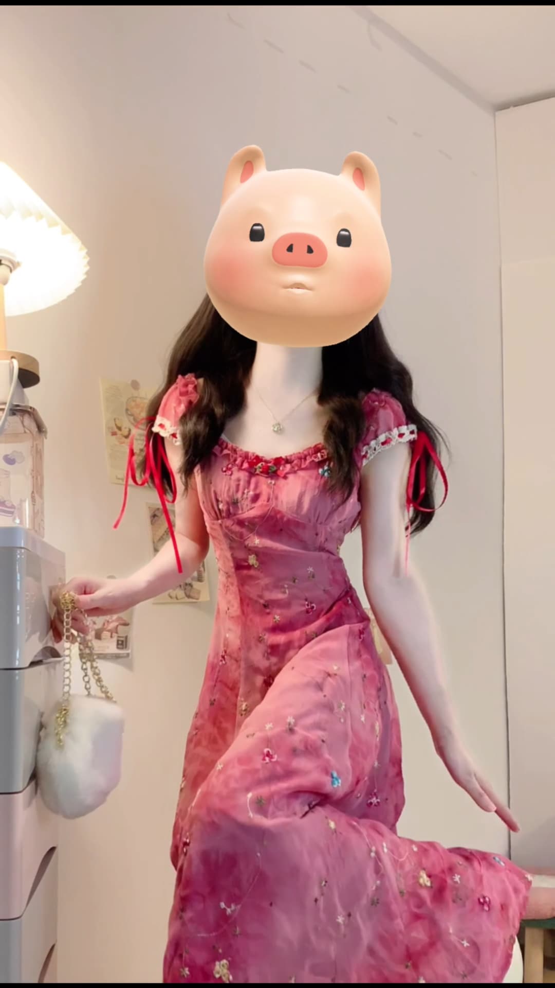 실사 빅 사이즈 여성 의류 로즈 레드 홀치기 염색 자수 롱 코트 광장 칼라 허리 수축 슬립 드레스 여름 프랑스식 치마 상세 이미지 3