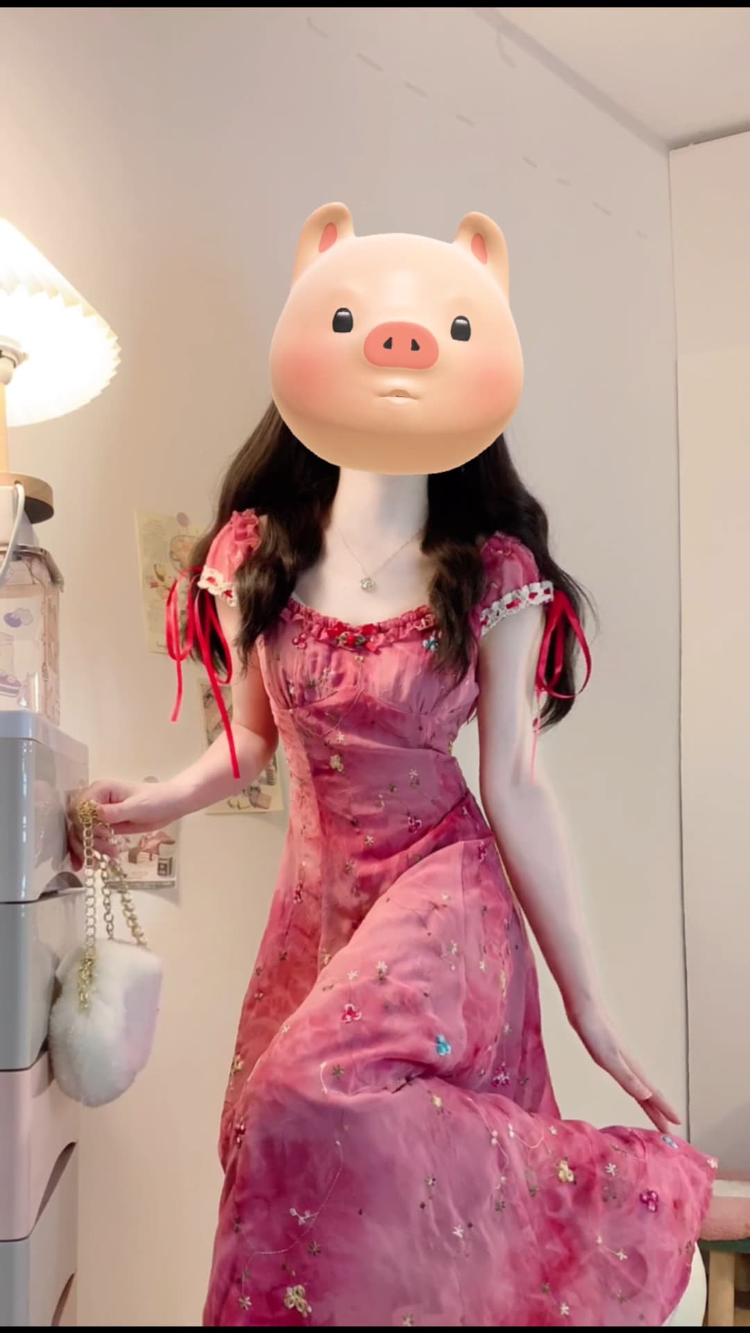 실사 빅 사이즈 여성 의류 로즈 레드 홀치기 염색 자수 롱 코트 광장 칼라 허리 수축 슬립 드레스 여름 프랑스식 치마 상세 이미지 4