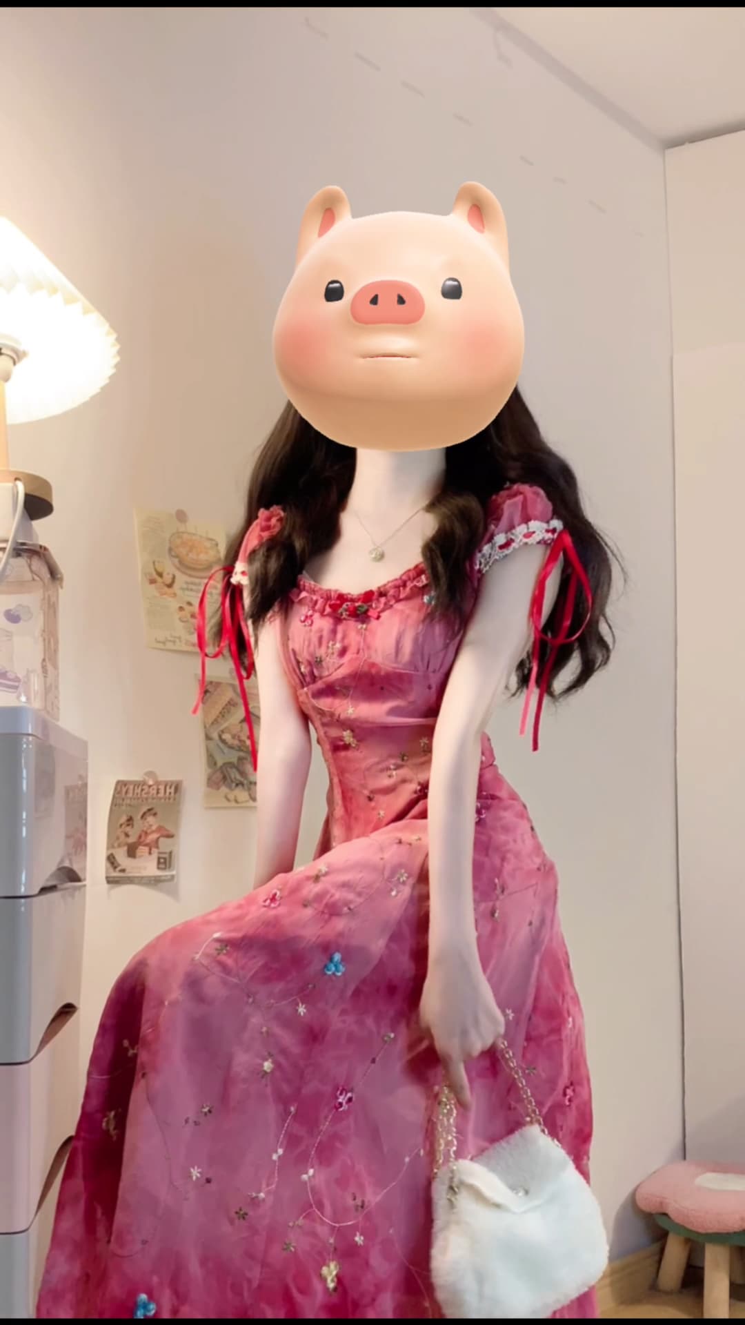 실사 빅 사이즈 여성 의류 로즈 레드 홀치기 염색 자수 롱 코트 광장 칼라 허리 수축 슬립 드레스 여름 프랑스식 치마 상세 이미지 5