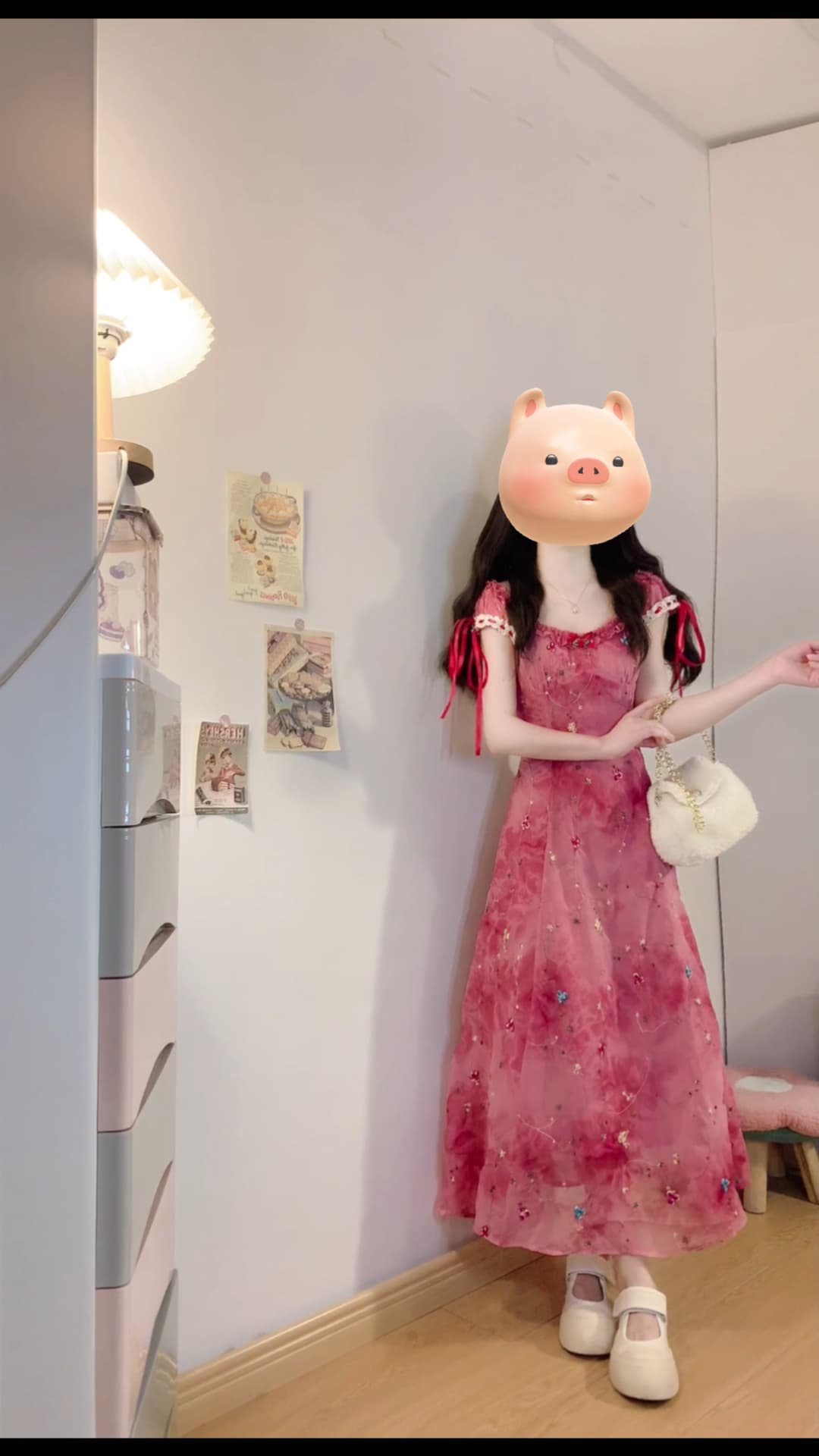 실사 빅 사이즈 여성 의류 로즈 레드 홀치기 염색 자수 롱 코트 광장 칼라 허리 수축 슬립 드레스 여름 프랑스식 치마 상세 이미지 9