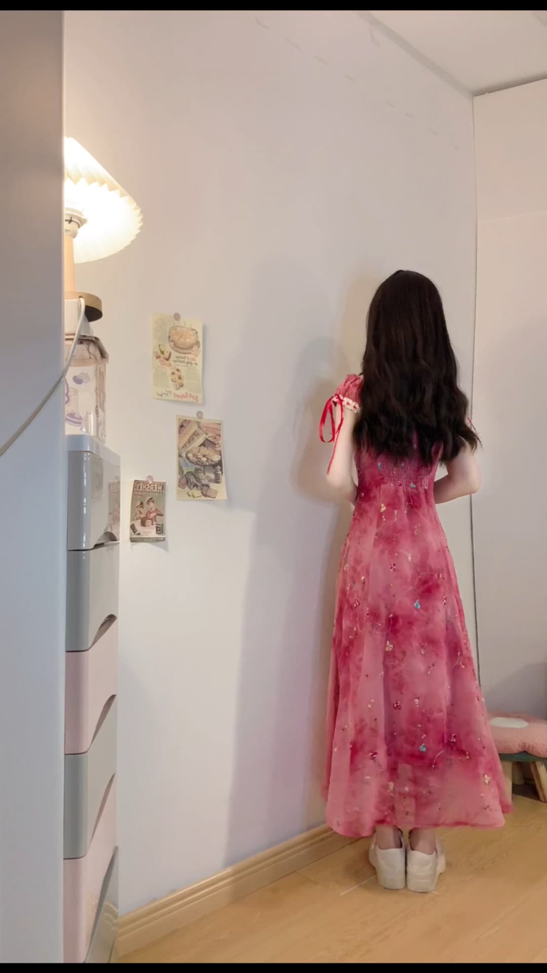 실사 빅 사이즈 여성 의류 로즈 레드 홀치기 염색 자수 롱 코트 광장 칼라 허리 수축 슬립 드레스 여름 프랑스식 치마 상세 이미지 16