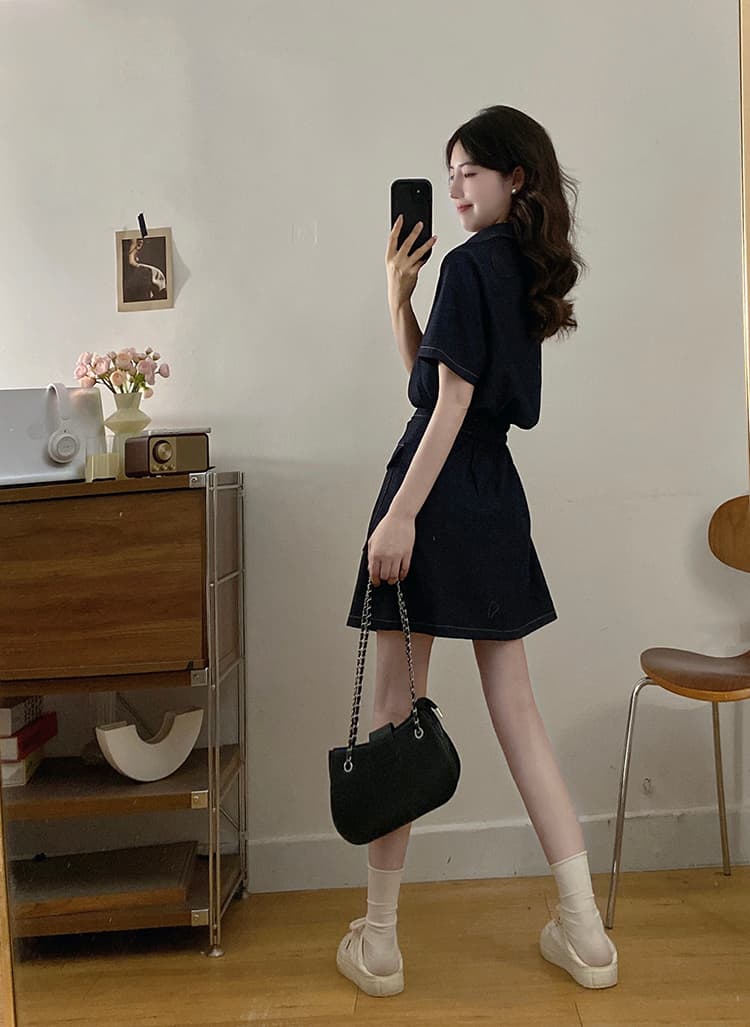 실사 s-4xl 여름 지방 mm 새로운 디자인 센스 페이크 레이어드 차가운 센스 모방 데님 드레스 품격 미니 스커트 상세 이미지 12