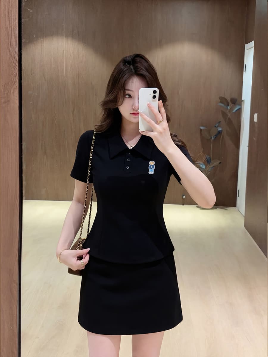 s-4xl 여름 빅 사이즈 마이크로 지방 mm 캐주얼 세트 외국 가스 반팔 POLO 셔츠 티셔츠 슬림해 보이는 반신 스커트 이미지 3