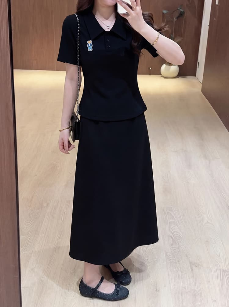 s-4xl 여름 빅 사이즈 마이크로 지방 mm 캐주얼 세트 외국 가스 반팔 POLO 셔츠 티셔츠 슬림해 보이는 반신 스커트 상세 이미지 5