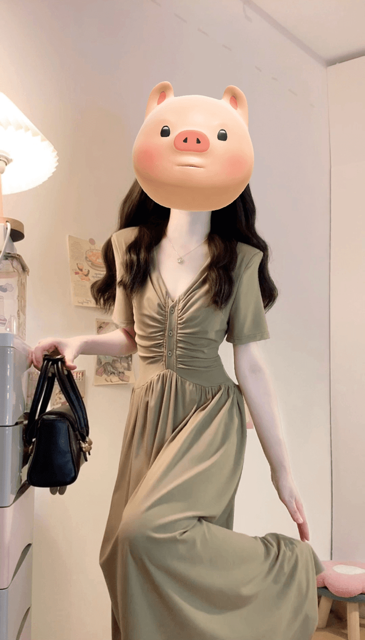 특별 가격 아니요 돌아 가기 빅 사이즈 여성 의류 V넥 주름 밑단 왼쪽 트임 반팔 여성 드레스 지방 mm 치마 이미지 3