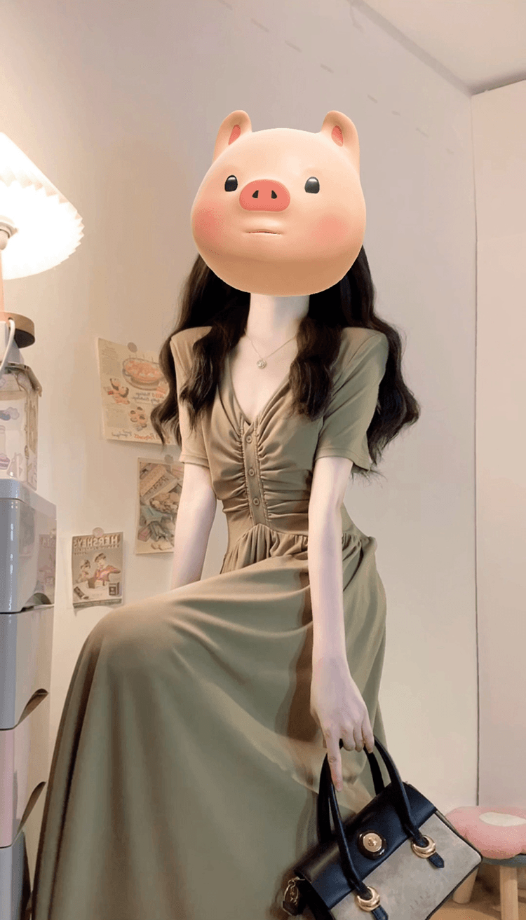 특별 가격 아니요 돌아 가기 빅 사이즈 여성 의류 V넥 주름 밑단 왼쪽 트임 반팔 여성 드레스 지방 mm 치마 이미지 4