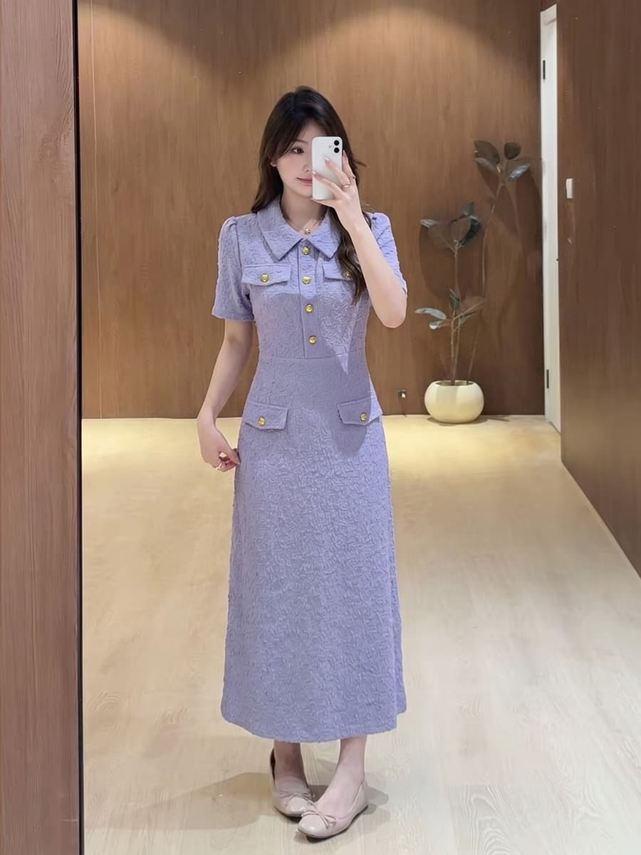 실사 빅 사이즈 여성 의류 여름 명문 여성 허리 수축 품격 하이웨이스트 디스플레이 높음 슬림해 보이는 패션 작은 샤넬 스타일 드레스 이미지 3