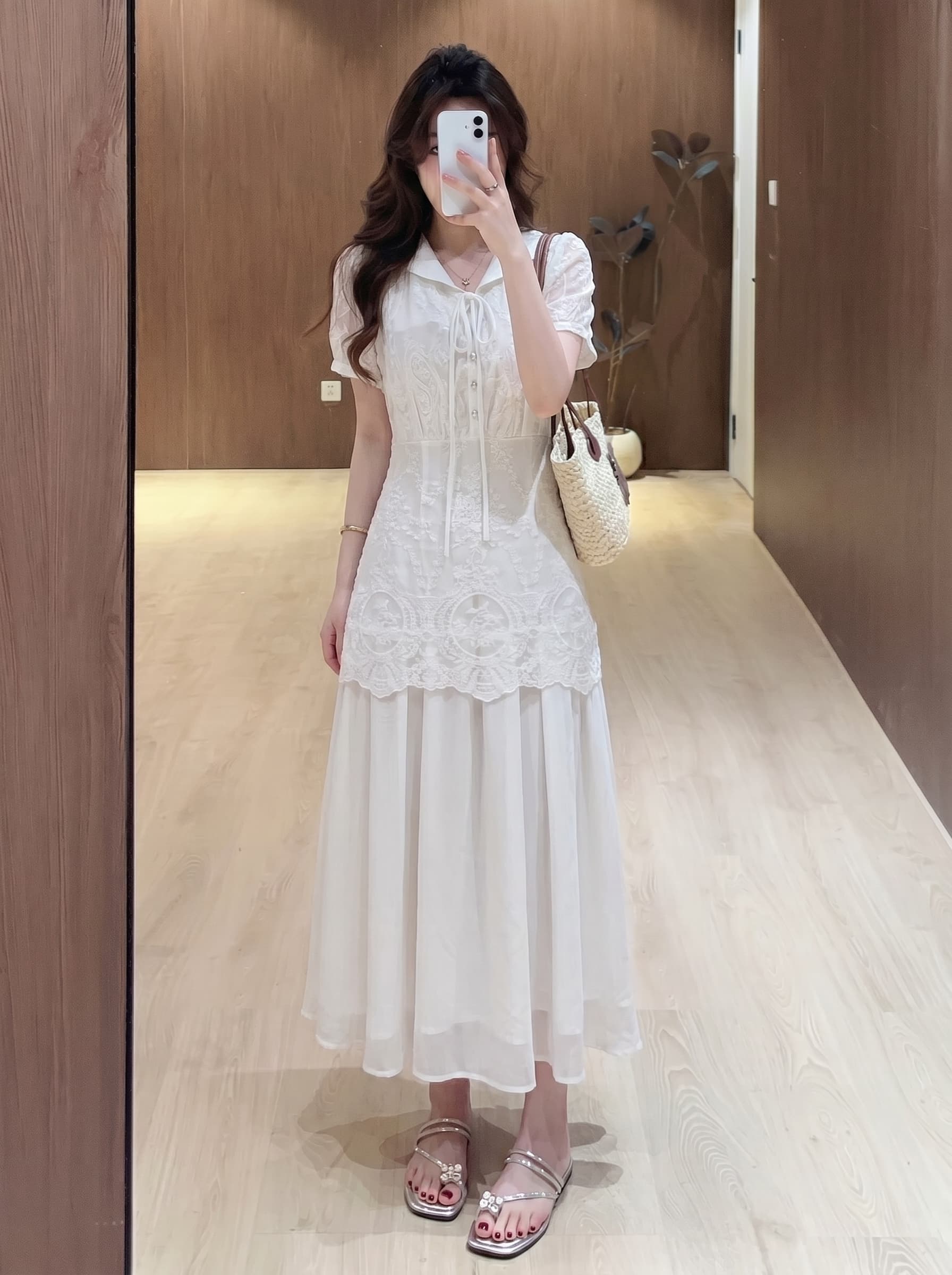 실사 빅 사이즈 학원 스타일 해군 칼라 여성 드레스 여름 새로운 한 부서 허리 수축 슬림해 보이는 한 마디 롱 코트 치마 상세 이미지 2
