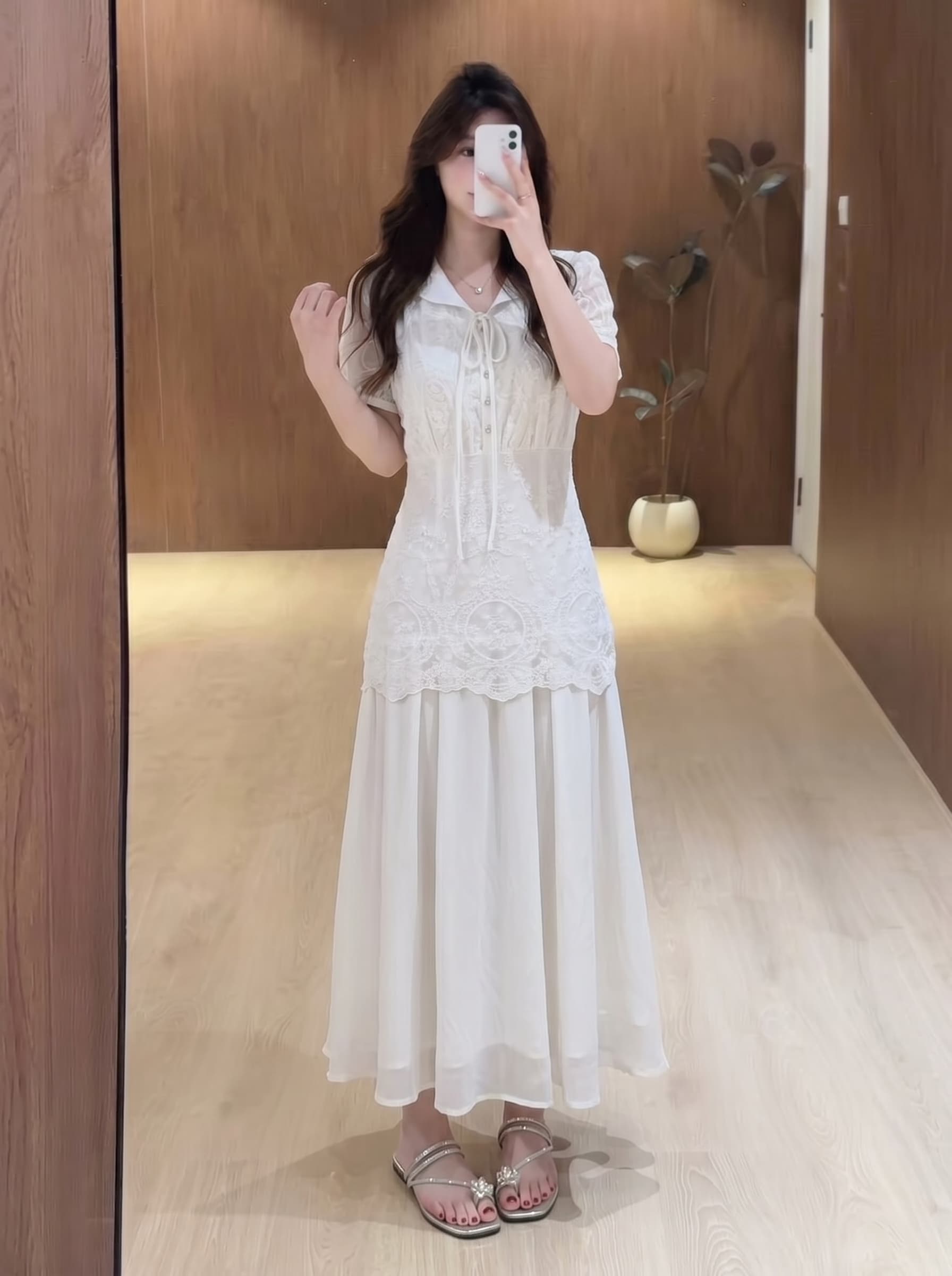 실사 빅 사이즈 학원 스타일 해군 칼라 여성 드레스 여름 새로운 한 부서 허리 수축 슬림해 보이는 한 마디 롱 코트 치마 상세 이미지 3