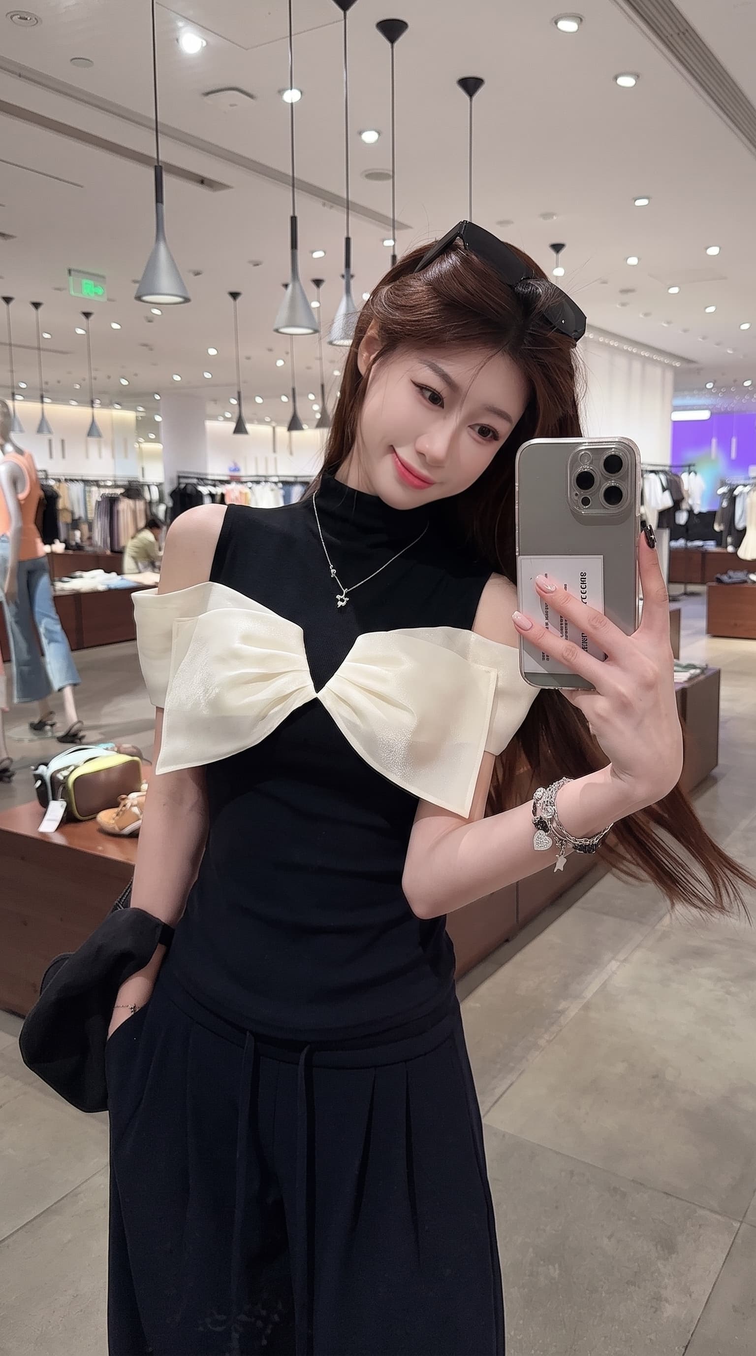 실사 빅 사이즈 프랑스식 레트로 나비 매듭 망사 패치워크 오프숄더 티셔츠 여성 여름 새로운 배색 반팔 맨위