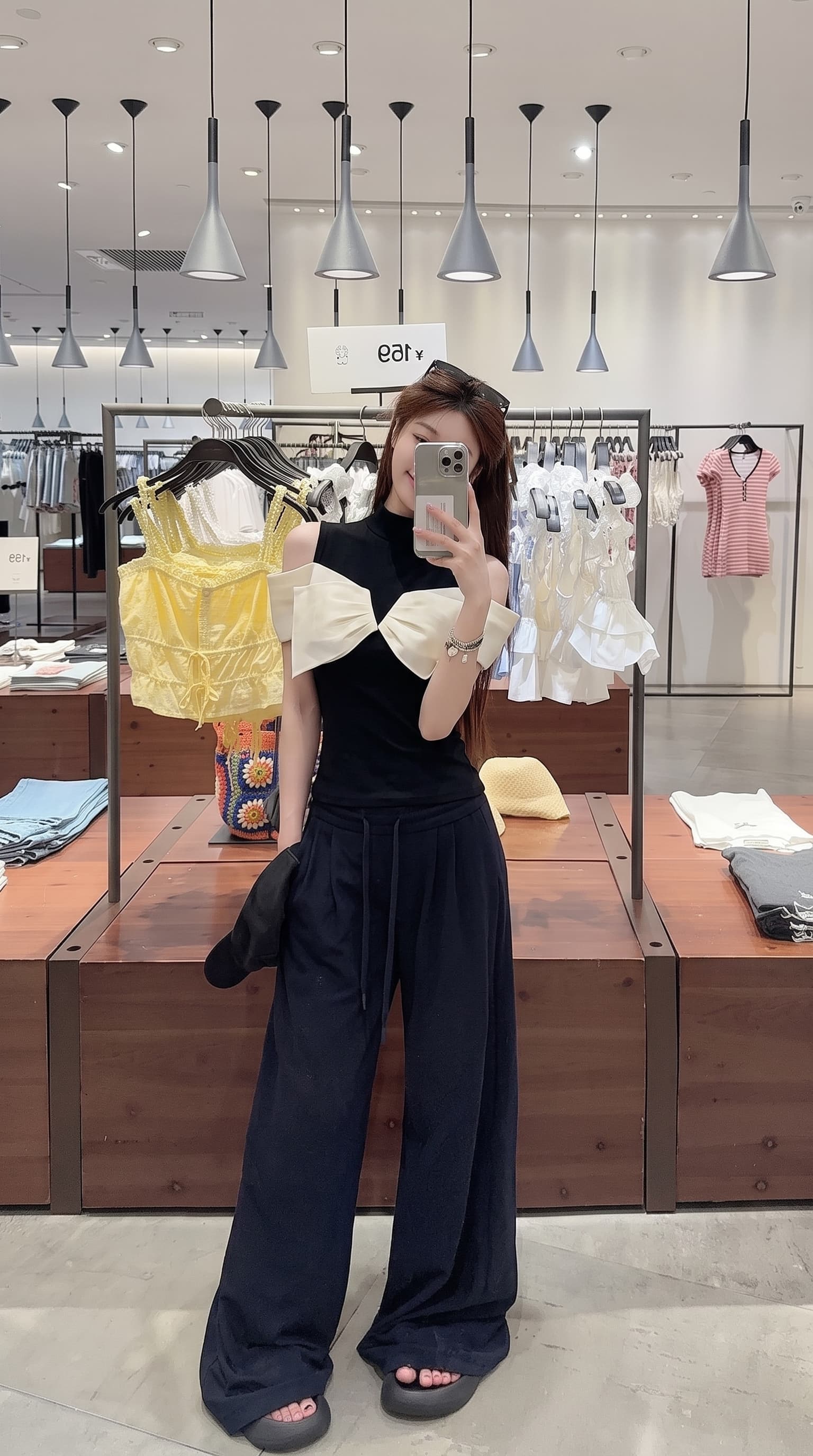 실사 빅 사이즈 프랑스식 레트로 나비 매듭 망사 패치워크 오프숄더 티셔츠 여성 여름 새로운 배색 반팔 맨위 상세 이미지 3