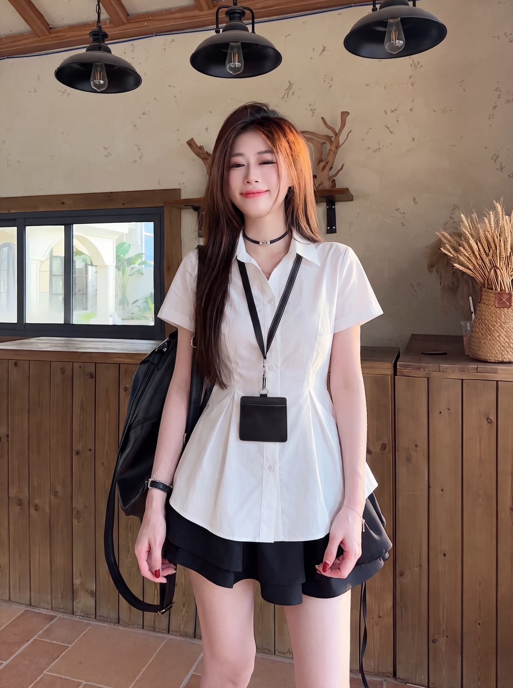 실사 빅 사이즈 한 부서 레트로 출퇴근 바람 POLO 칼라 반팔 셔츠 여름 새로운 허리 수축 디자인 센스 맨위 이미지 2