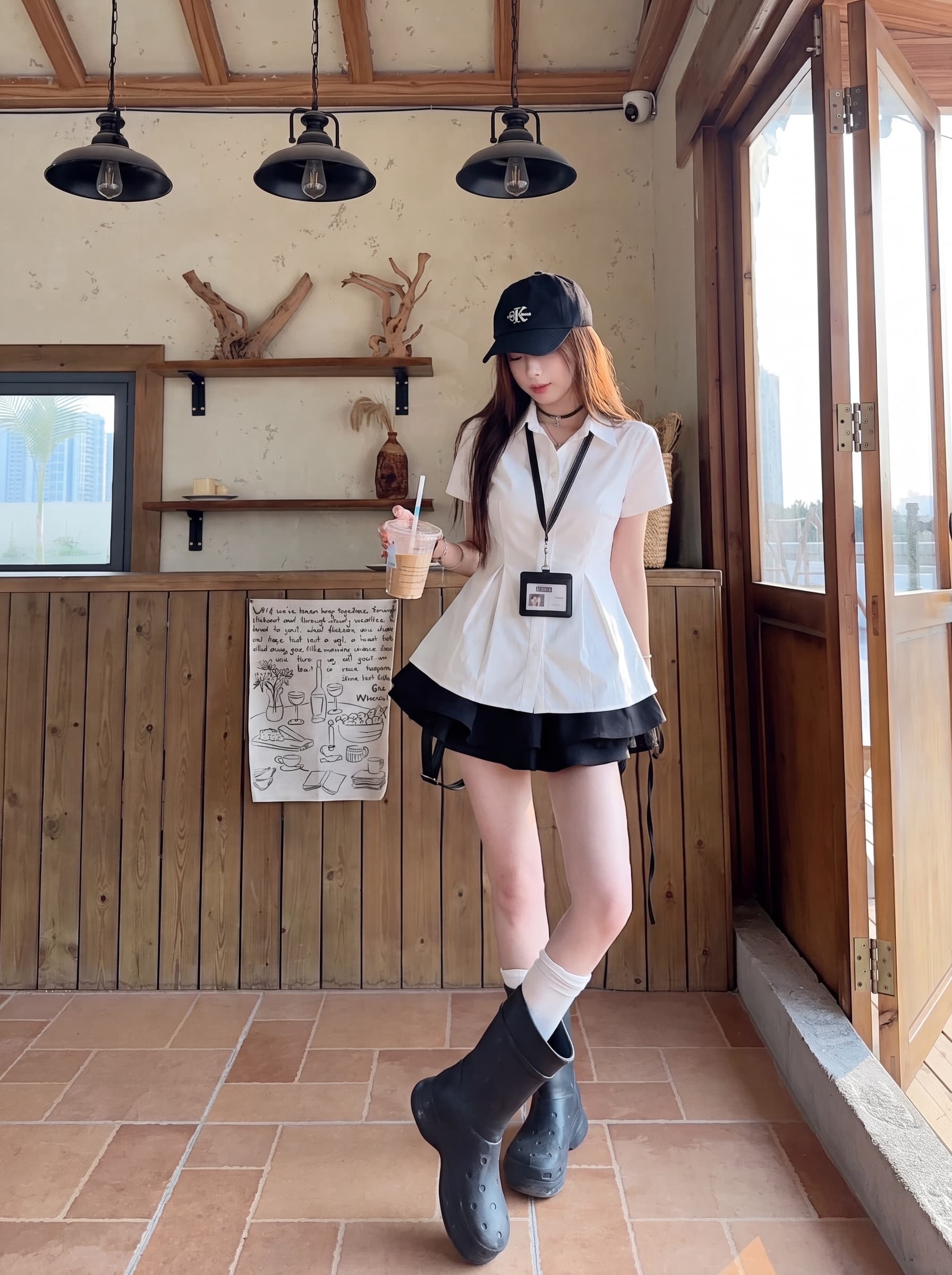 실사 빅 사이즈 한 부서 레트로 출퇴근 바람 POLO 칼라 반팔 셔츠 여름 새로운 허리 수축 디자인 센스 맨위 이미지 4