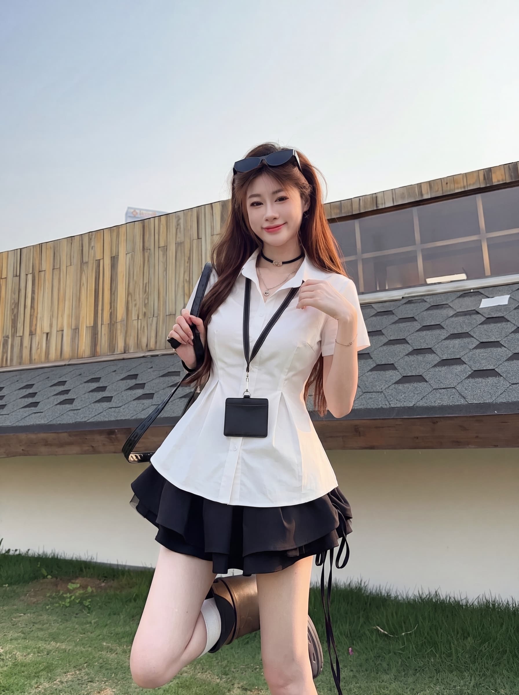 실사 빅 사이즈 한 부서 레트로 출퇴근 바람 POLO 칼라 반팔 셔츠 여름 새로운 허리 수축 디자인 센스 맨위 이미지 3