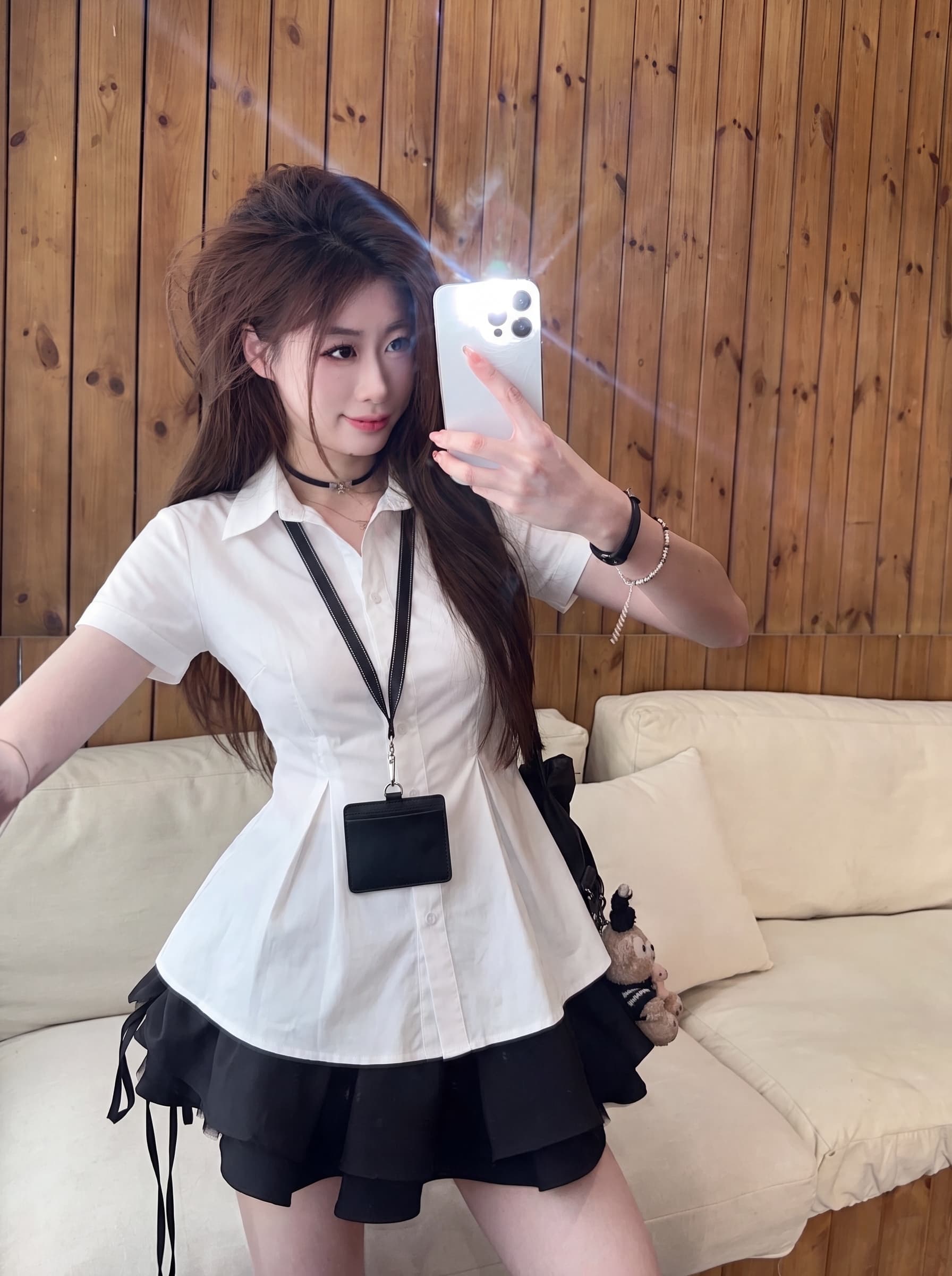실사 빅 사이즈 한 부서 레트로 출퇴근 바람 POLO 칼라 반팔 셔츠 여름 새로운 허리 수축 디자인 센스 맨위 상세 이미지 1