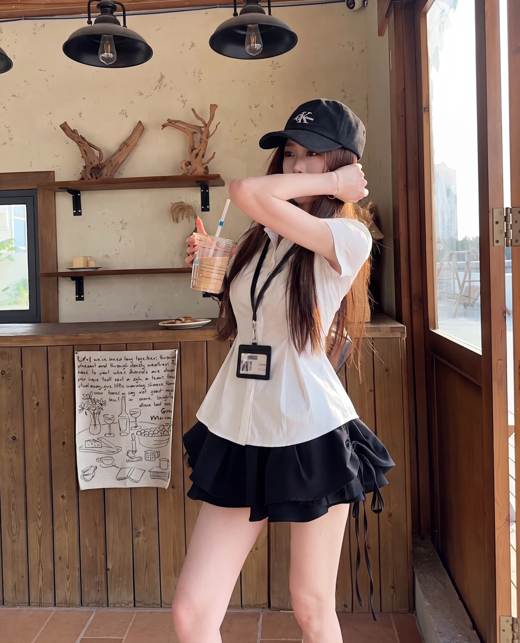실사 빅 사이즈 한 부서 레트로 출퇴근 바람 POLO 칼라 반팔 셔츠 여름 새로운 허리 수축 디자인 센스 맨위 상세 이미지 2