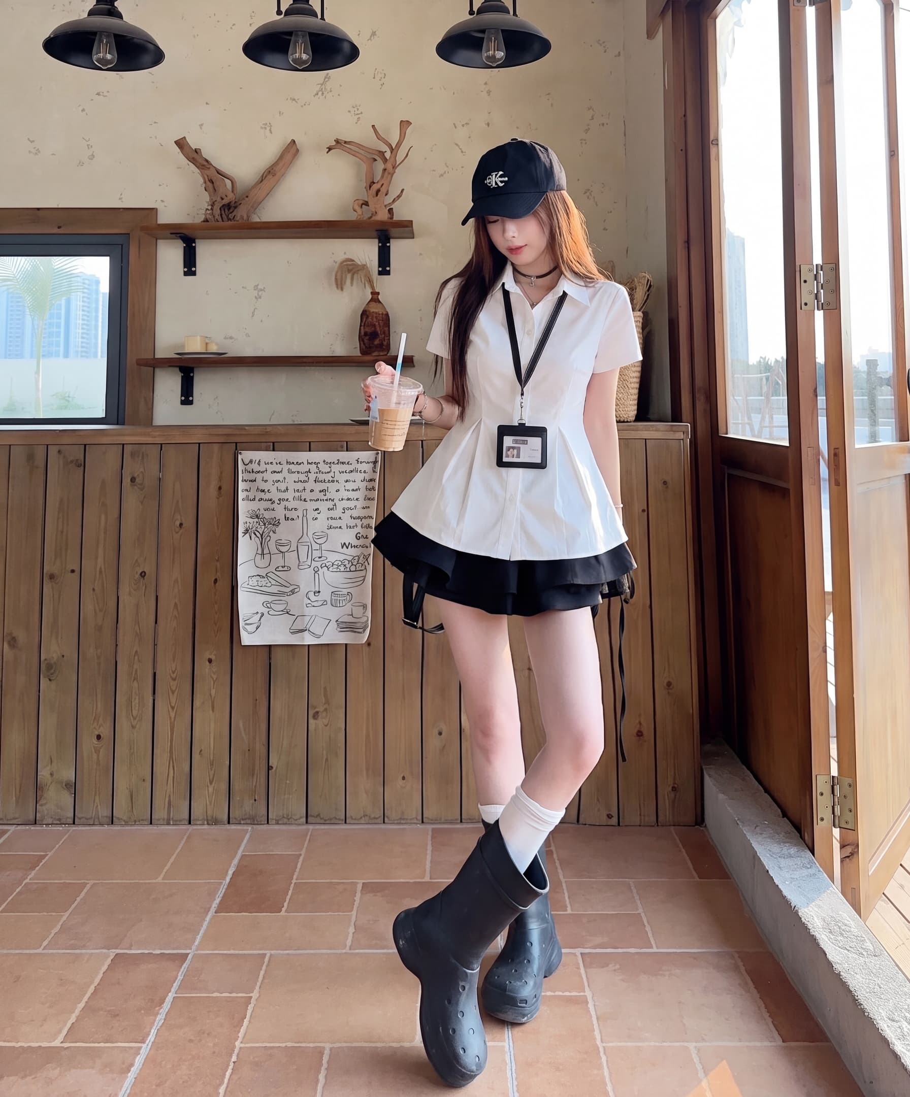 실사 빅 사이즈 한 부서 레트로 출퇴근 바람 POLO 칼라 반팔 셔츠 여름 새로운 허리 수축 디자인 센스 맨위 상세 이미지 7