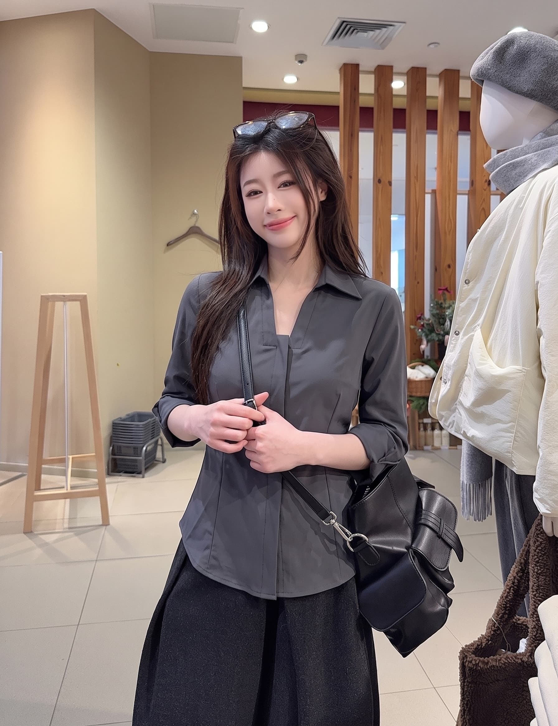 실사 빅 사이즈 지방 mm 아메리칸 POLO 셔츠 중간 소매 뒤집다 접기 여성 여름 높음 지혜 센스 허리 수축 슬림해 보이는 몸매 가꾸기 상세 이미지 2