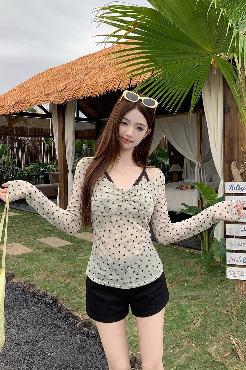실사 빅 사이즈 여성 의류 레이스 행침 목 페이크 레이어드 작은 셔츠 여성 지방 mm 이른 가을 새로운 미니멀리즘 슬림해 보이는 맨위 이미지 5