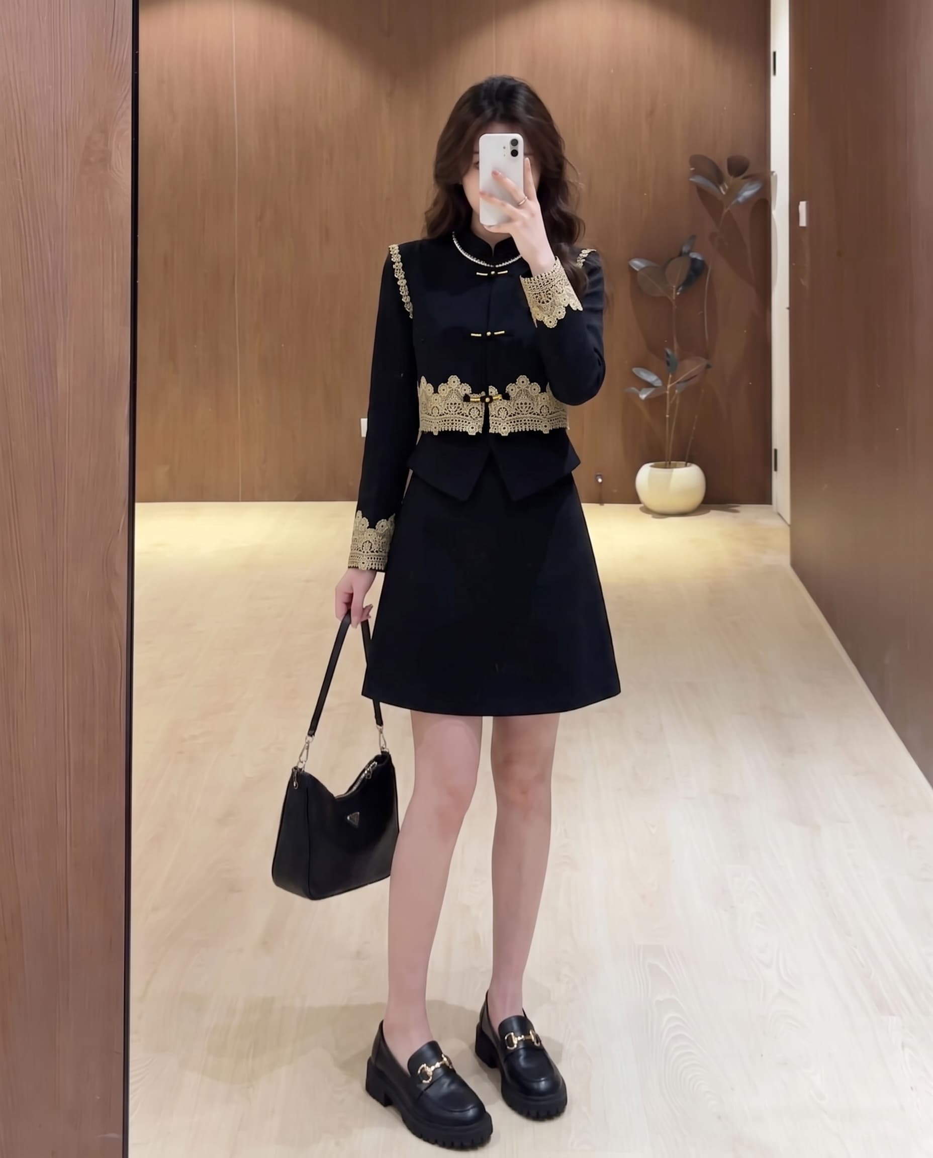 실사 m 하나 4xl 레이스 조각 허리 수축 새로운 중식 국풍 단추 조끼 드레스 레트로 투피스 세트 이미지 3