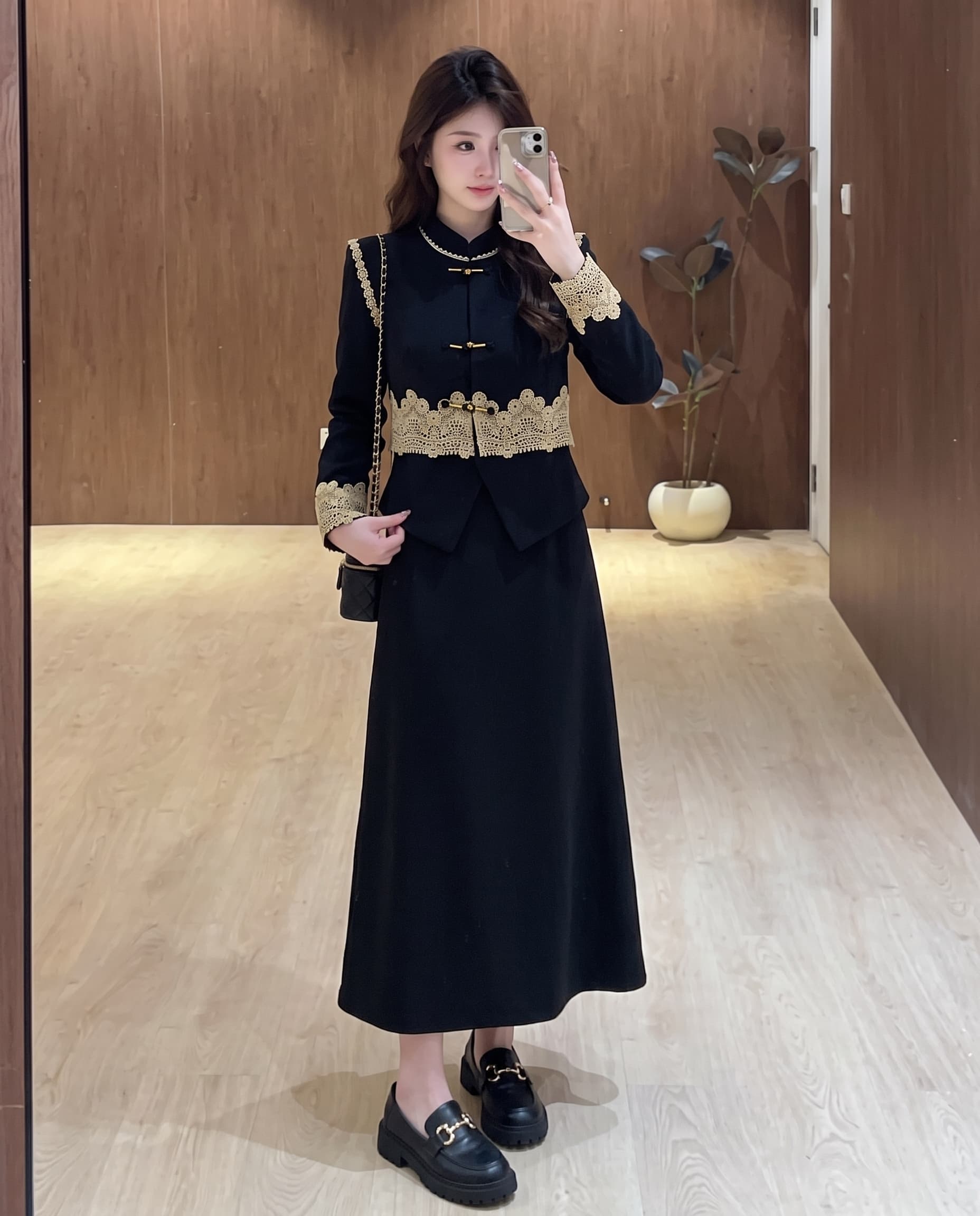 실사 m 하나 4xl 레이스 조각 허리 수축 새로운 중식 국풍 단추 조끼 드레스 레트로 투피스 세트 이미지 4
