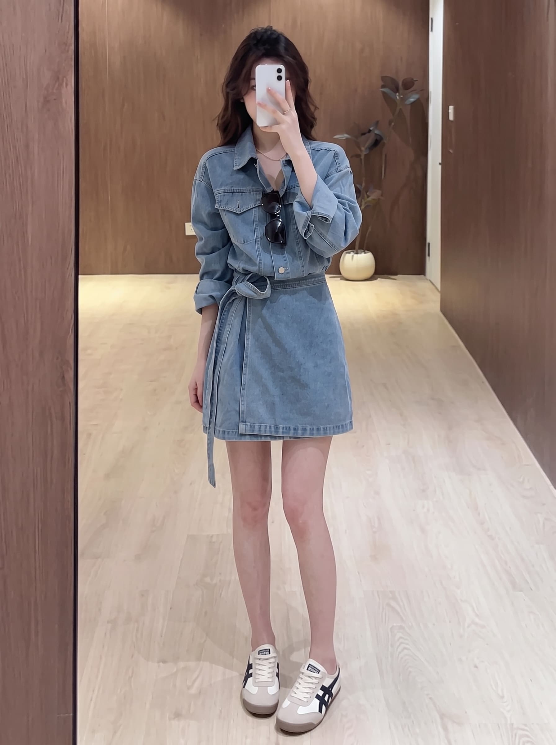 실사 빅 사이즈 가을 와 성별 자유 주의자 레트로 항구 바람 폴로 칼라 워싱 데님 드레스 품격 허리 수축 상세 이미지 5