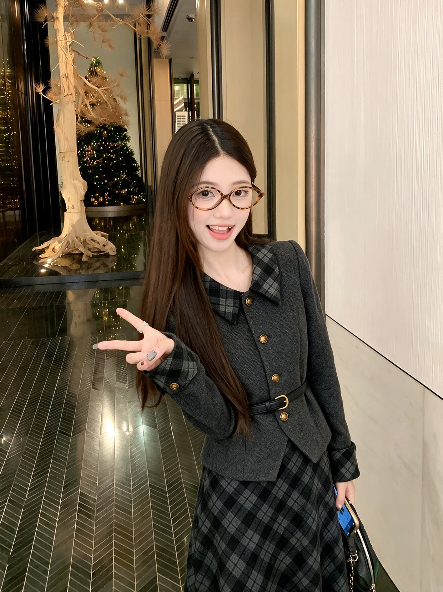 실사 빅 사이즈 여성 의류 가을 겨울철 한 부서 품격 고급 재킷 반신 스커트 패션 검정색 세트 여성 상세 이미지 5