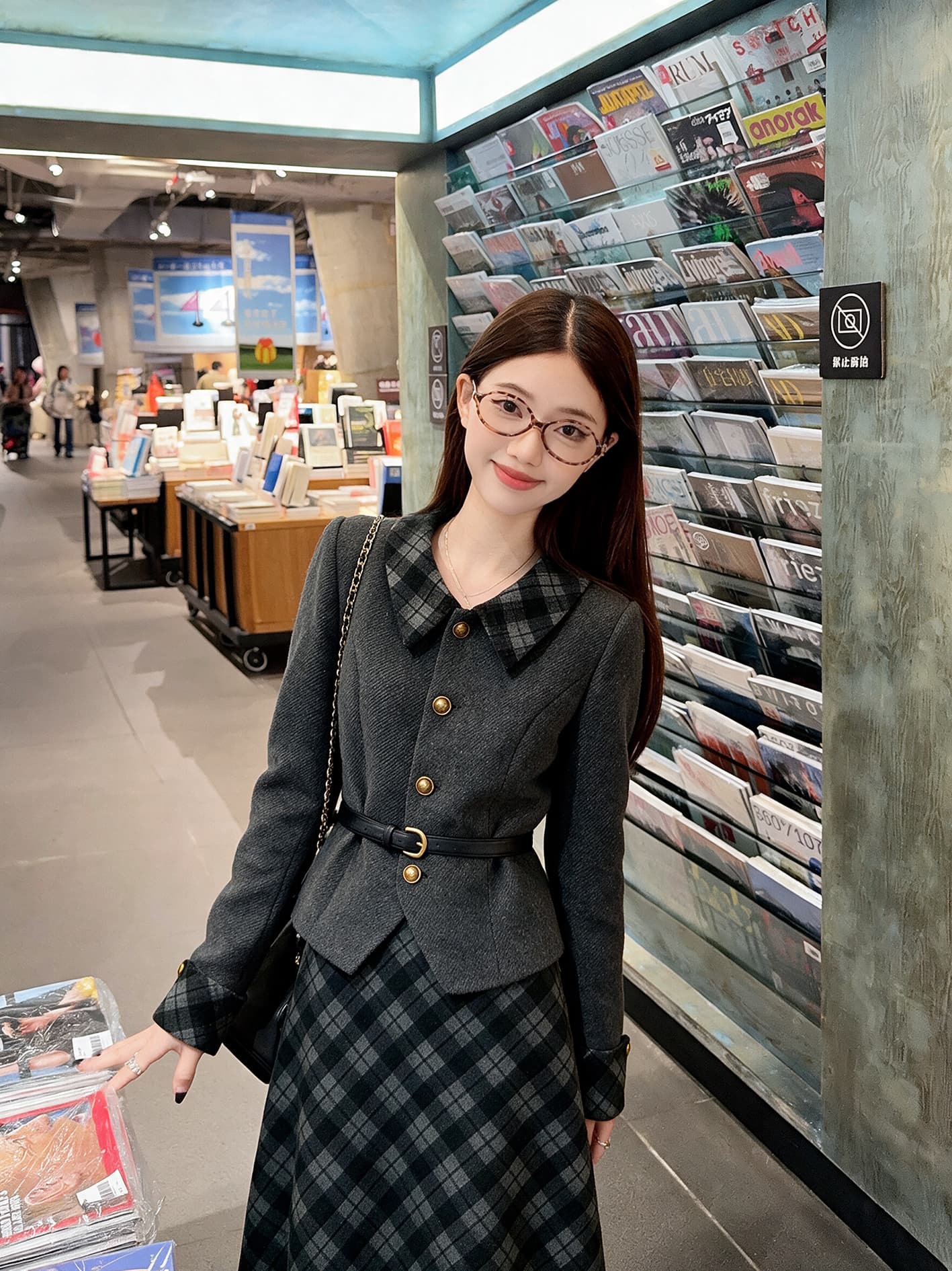 실사 빅 사이즈 여성 의류 가을 겨울철 한 부서 품격 고급 재킷 반신 스커트 패션 검정색 세트 여성 상세 이미지 7