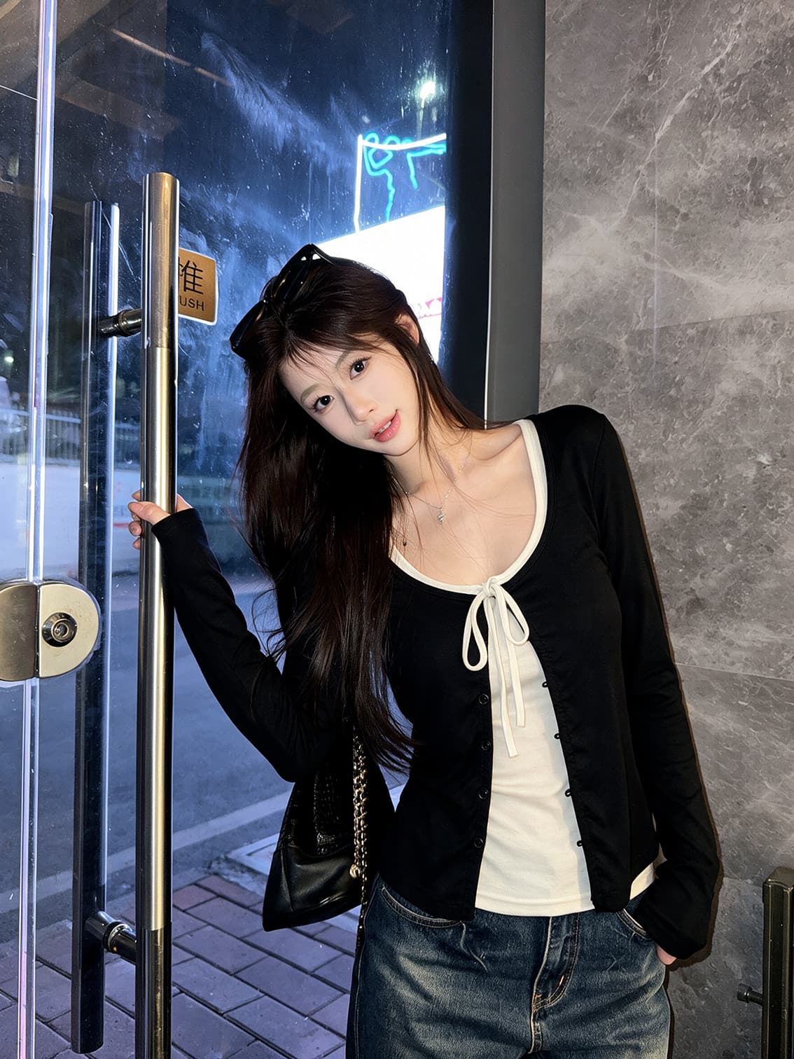 실사 빅 사이즈 2026 이른 가을 새로운 순수한 욕망 스트랩 반팔 티셔츠 스택 착용 긴팔 오픈 가디건 투피스 세트 맨위