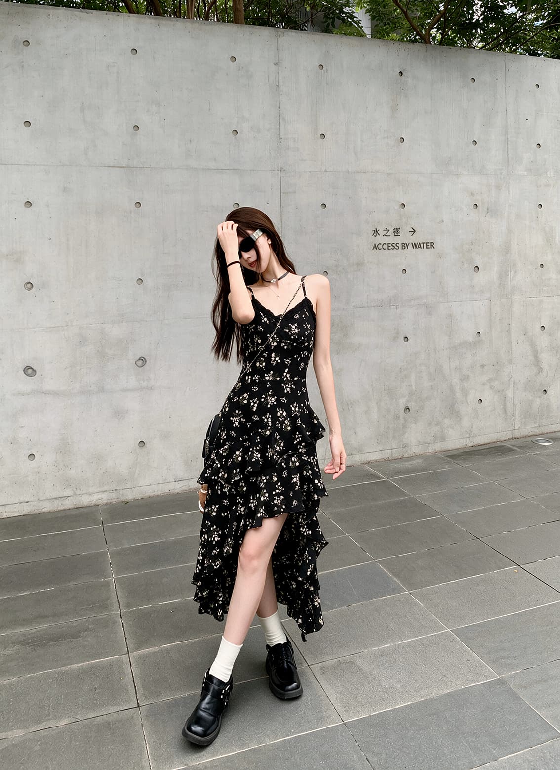 실사 빅 사이즈 여성 의류 이른 가을 고급 센스 불규칙 프랑스식 꽃무늬 슬립 드레스 작은 대중 데님 재킷 세트 상세 이미지 7