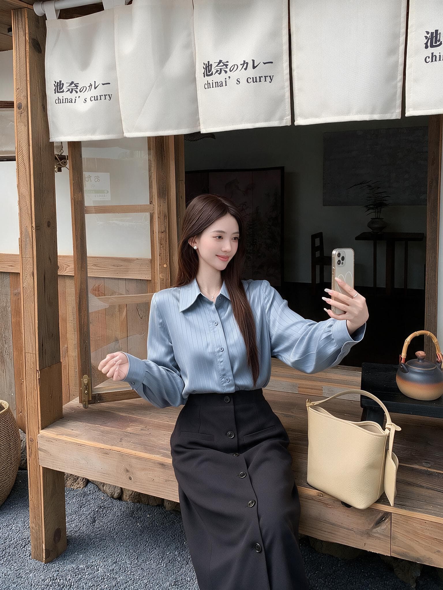 실사 빅 사이즈 여성 의류 품격 배색 셔츠 페이크 레이어드 프랑스식 블루 스트라이프 패치워크 허리 수축 드레스 상세 이미지 11