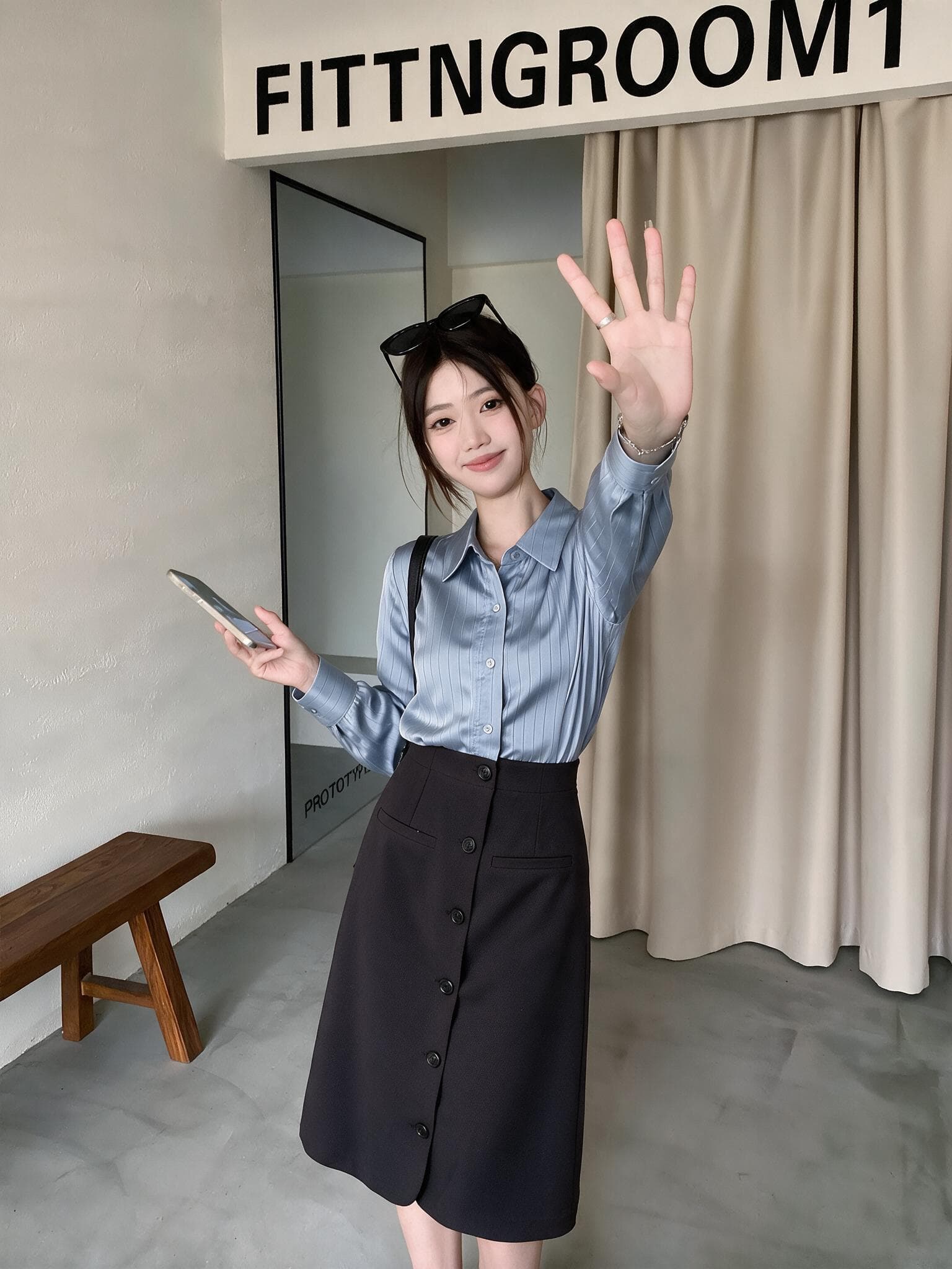 실사 빅 사이즈 여성 의류 품격 배색 셔츠 페이크 레이어드 프랑스식 블루 스트라이프 패치워크 허리 수축 드레스 상세 이미지 13