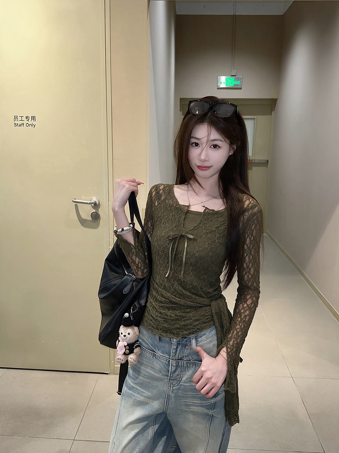 실사 가을 새로운 한 부서 순수한 욕망 레이스 자수 디자인 센스 긴팔 작은 셔츠 페이크 레이어드 맨위 여성 이미지 4