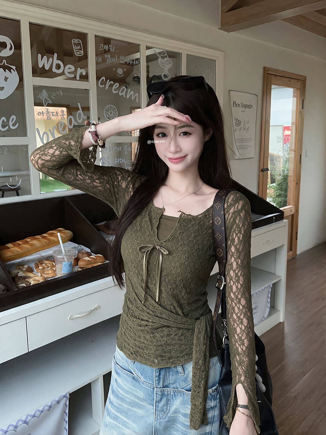 실사 가을 새로운 한 부서 순수한 욕망 레이스 자수 디자인 센스 긴팔 작은 셔츠 페이크 레이어드 맨위 여성 상세 이미지 4
