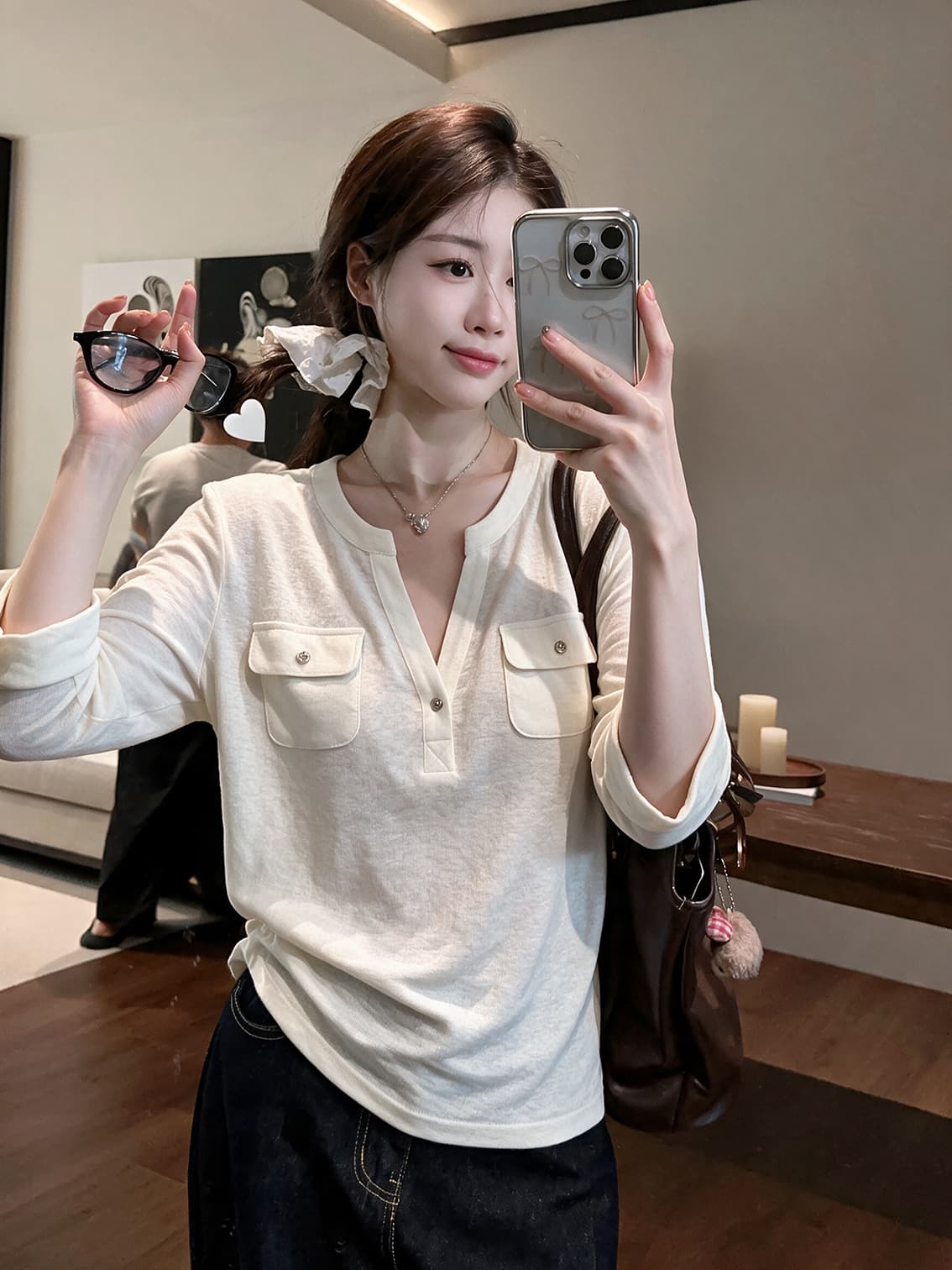 실사 가을 패션 다용도 고급 센스 화이트 편안함 통기성 중간 소매 티셔츠 여성 레저 바람 새로운 맨위 상세 이미지 3