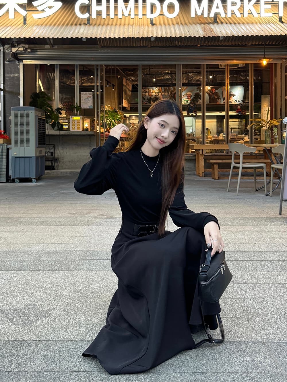 실사 빅 사이즈 여성 의류 페이크 레이어드 여성 가을 겨울 새로운 긴팔 터틀넥 패치워크 슬림해 보이는 허리 수축 만나는 작은 검은 드레스 상세 이미지 10