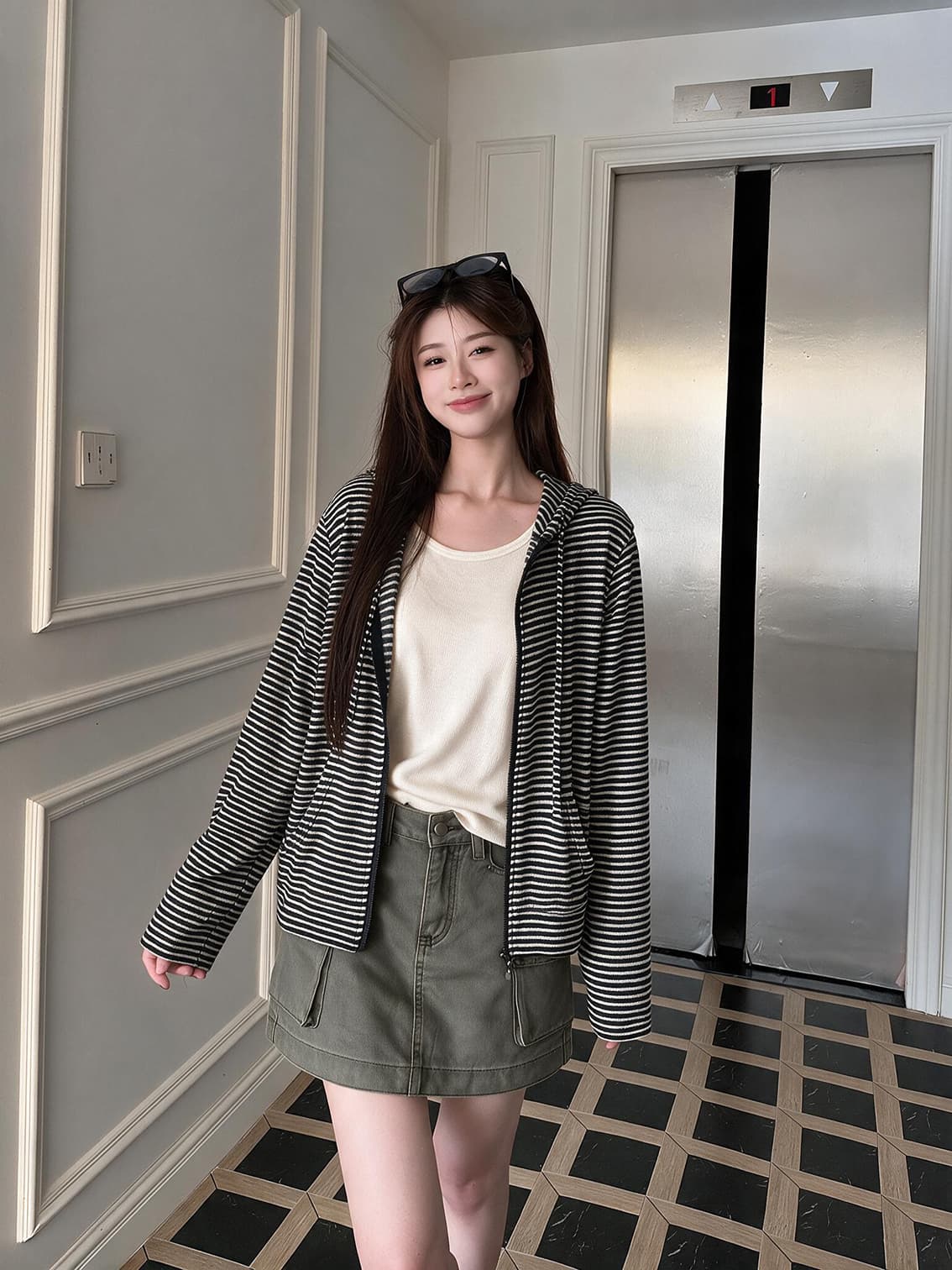 실사 가을 한 부서 느긋한 바람 후드 짧은 외투 한 부서 워크웨어 무거운 작업 기타 주머니 디자인 데님 미니 스커트 상세 이미지 4