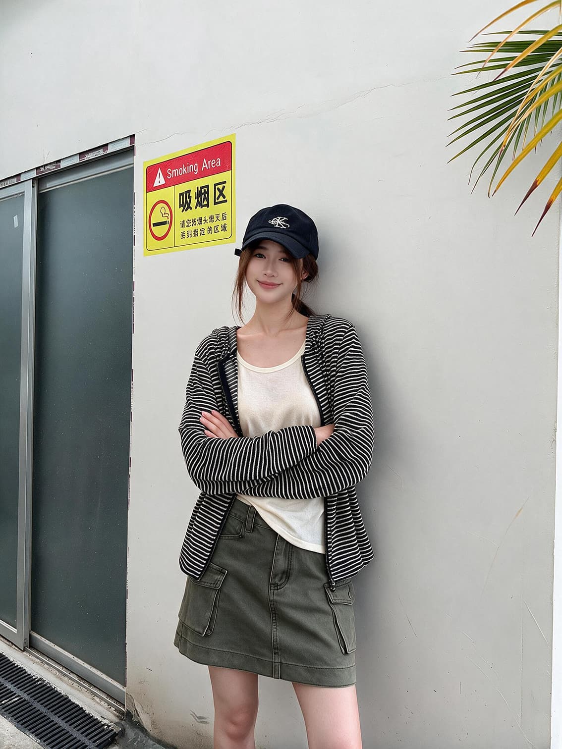 실사 가을 한 부서 느긋한 바람 후드 짧은 외투 한 부서 워크웨어 무거운 작업 기타 주머니 디자인 데님 미니 스커트 상세 이미지 8