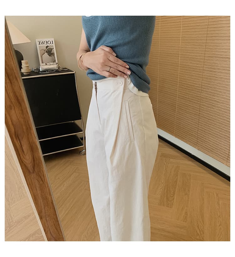 작은 키 핑크색 마이크로 주름 워싱 면 9 포인트 스트레이트 캐주얼 바지 여성 2026 봄 여름 하이웨이스트 좁은 에디션 와이드 레그 팬츠 상세 이미지 7