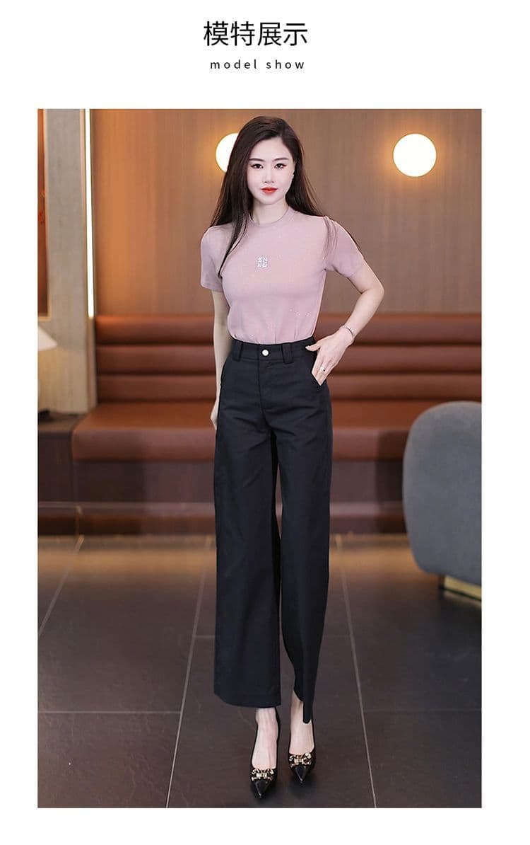 카키 색 바지 아이들 2026 새로운 정장 와이드 레그 팬츠 여름 얇은 스타일 하이웨이스트 슬림해 보이는 패션 다용도 스트레이트 팬츠 상세 이미지 4