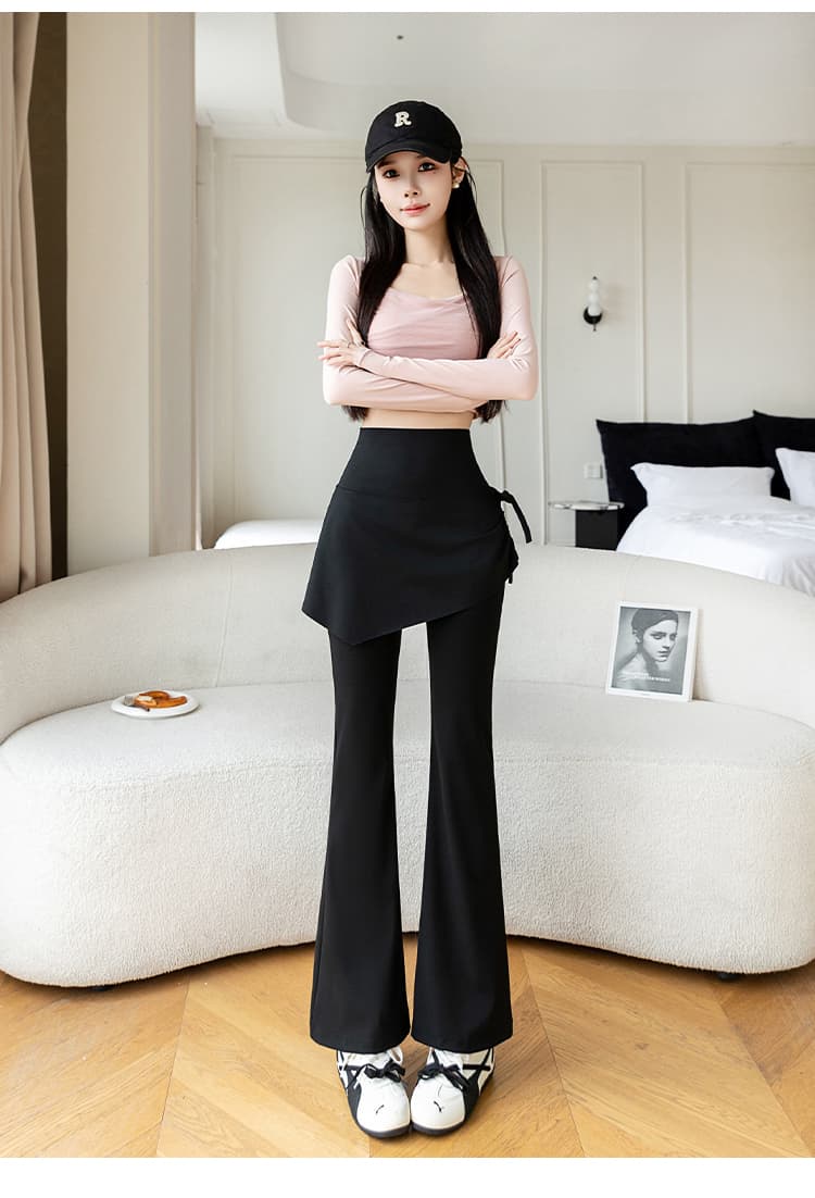 실사 가을 새로운 빅 사이즈 페이크 레이어드 부츠컷 요가 바지 하이웨이스트 방귀 커튼 측면 주머니 펌프 로프 플레어 바지 상세 이미지 13