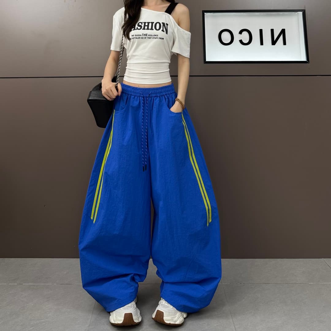 2026 년 아메리칸 레트로 싸움 기사 디자인 사탕 색상 신제품 속도 건조한 넓은 다리 모통이 칼 캐주얼 바지 이미지 4