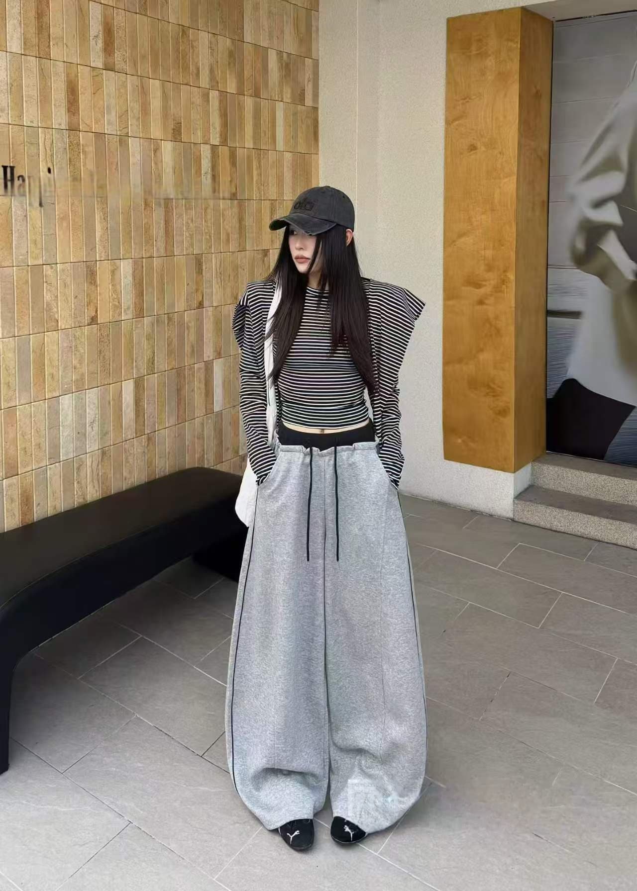 2026 가을 겨울 새로운 인기 바지 허리 머리 패치워크 색상 웨이 바지 바지 루즈핏 슬림해 보이는 캐주얼 긴 바지 상세 이미지 9