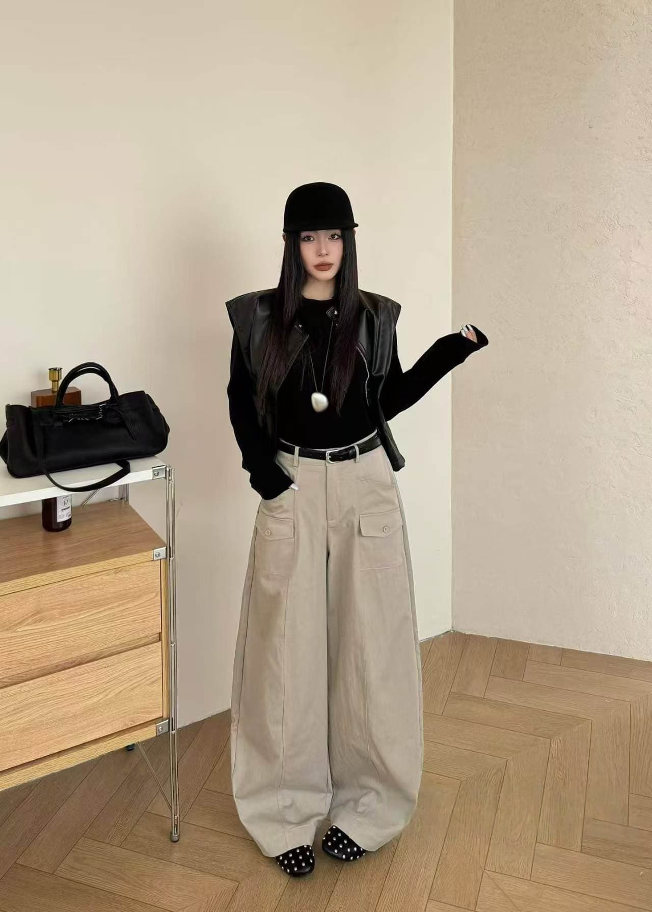 2026 가을 새로운 생태학 면 패션 코디 레트로 루즈핏 워크웨어 팬츠 여성 가을 하이웨이스트 넓은 다리 캐주얼 바지 상세 이미지 15
