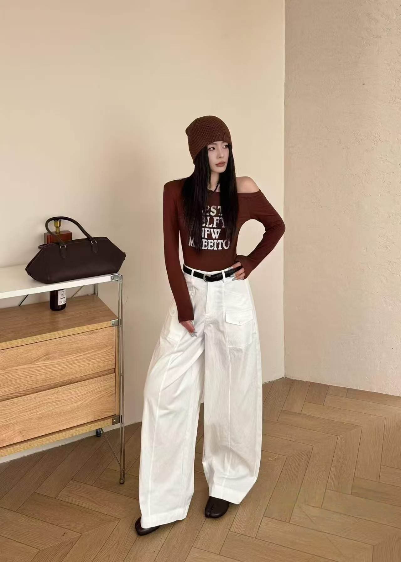2026 가을 새로운 생태학 면 패션 코디 레트로 루즈핏 워크웨어 팬츠 여성 가을 하이웨이스트 넓은 다리 캐주얼 바지 상세 이미지 28