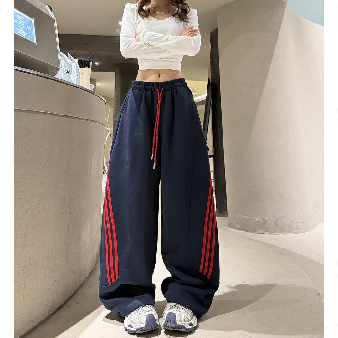 2026 가을 새로운 도파민 색상 시스템 측면 스트라이프 스트레이트 넓은 다리 모통이 칼 바지 루즈핏 슬림해 보이는 캐주얼 바지 여성 상세 이미지 12