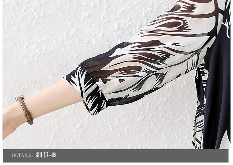 빅 사이즈 지방 mm 실크 맨위 여자 중간 롱 코트 폴로 칼라 7부 소매 표지 배 외국 가스 반팔 출퇴근 셔츠 상세 이미지 24