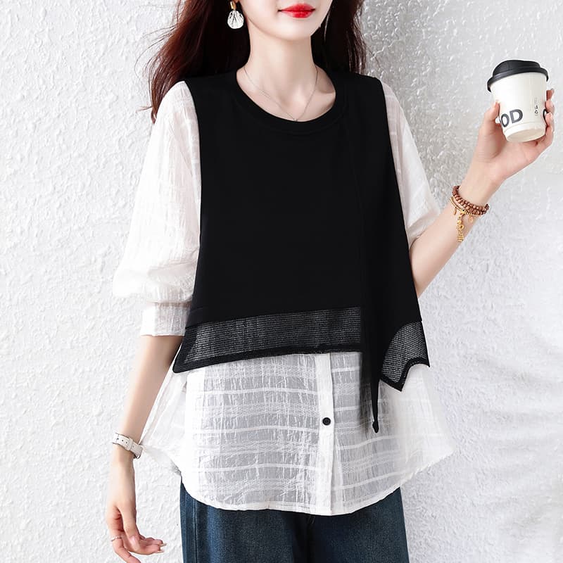 이른 가을 2 빅 사이즈 지방 mm 26 외국 가스 품격 디스플레이 화이트 트렌드 다용도 디자이너 캐주얼 미니멀리즘 페이크 레이어드 후드티 이미지 4