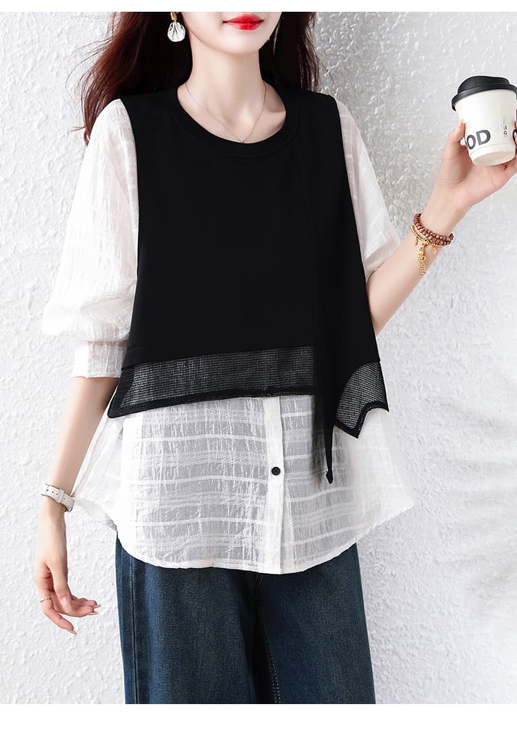 이른 가을 2 빅 사이즈 지방 mm 26 외국 가스 품격 디스플레이 화이트 트렌드 다용도 디자이너 캐주얼 미니멀리즘 페이크 레이어드 후드티 상세 이미지 17